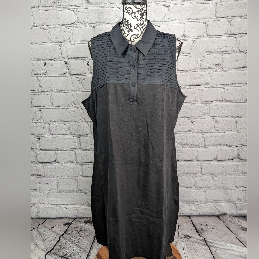 Liz Claiborne 1/2 button pleated front sleeveless dress size 1x stretch knit b6